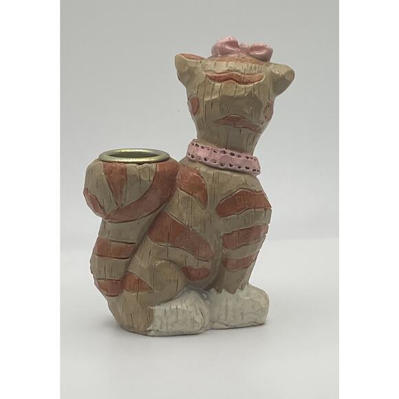 Vintage 1997 Hermitage Pottery Resin Girl Cat Taper Candleholder Whimsical - Picture 3 of 14